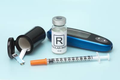 Regular Insulin with glucometer, test strips, and syringe